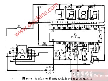 由<b class='flag-5'>ICL7107</b><b class='flag-5'>構成</b>的3,1 2位數字電壓表<b class='flag-5'>電路圖</b>(之二)