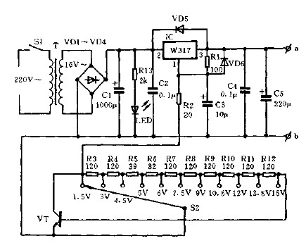 11擋<b class='flag-5'>可調</b><b class='flag-5'>穩壓電源</b><b class='flag-5'>電路圖</b>