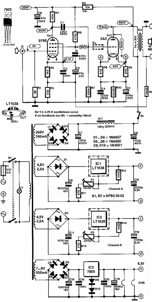 EF86+2A3胆机电路图+电源供电电路