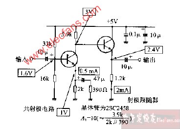 共<b class='flag-5'>發射極</b><b class='flag-5'>電路</b>＋射極<b class='flag-5'>跟隨</b>器<b class='flag-5'>電路</b>圖