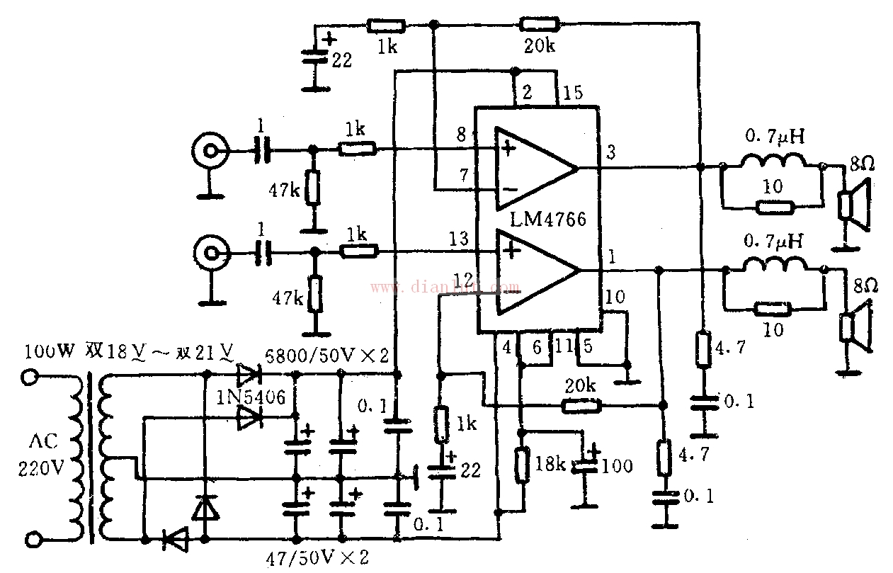 <b class='flag-5'>LM4766</b>功率放大電路-應用電路