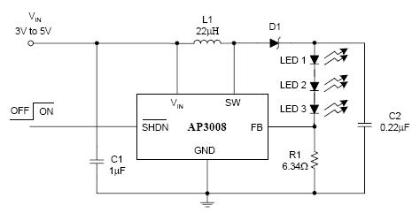 AP3008<b class='flag-5'>白光</b><b class='flag-5'>LED</b><b class='flag-5'>驅動器</b>芯片應<b class='flag-5'>用電路</b>