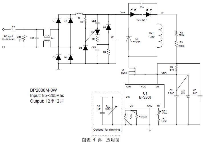 <b class='flag-5'>BP</b>2808应用电路(85V-265V <b class='flag-5'>AC</b>输入LED恒流驱