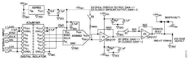 16位隔离工业控制电压输出模块电路原理图