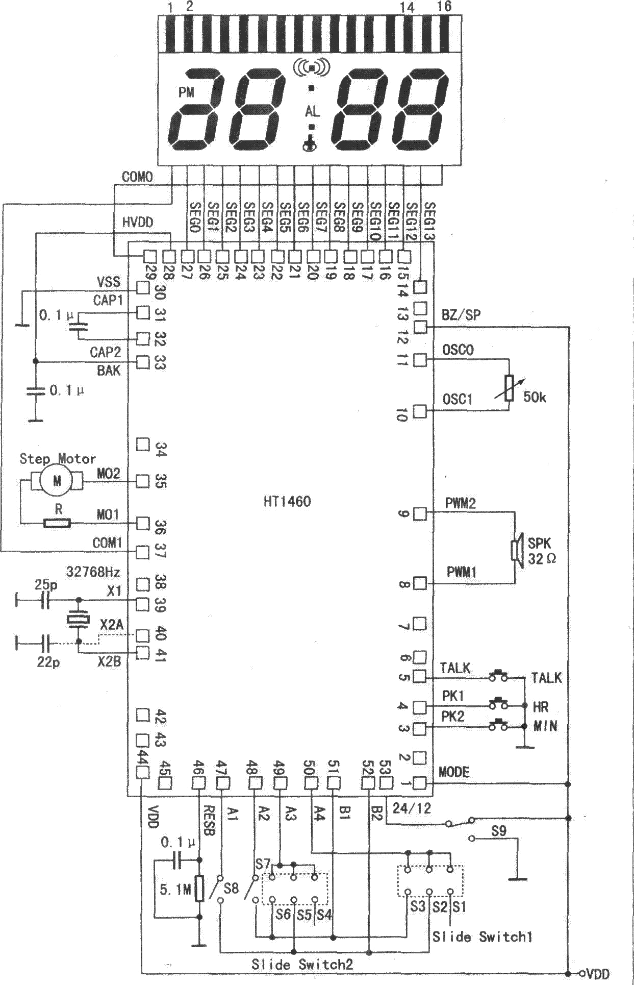 LCD微处理器语音合成系列--HT1460典型应用电路