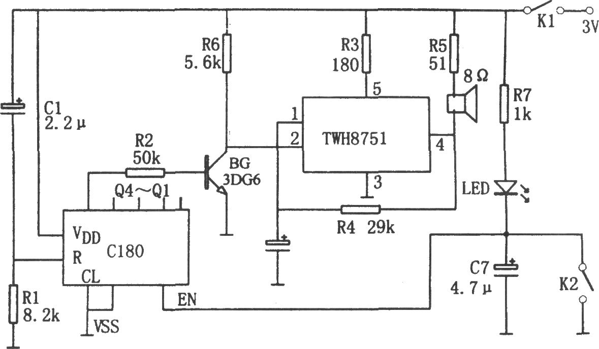 135卷片报位器电路(由计数器C180和TWH8751组成)