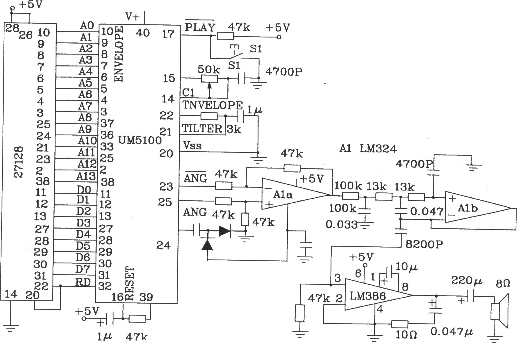 UM5100配置EPROM的放音電路圖