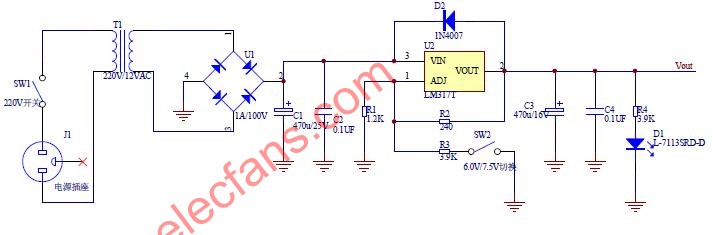 <b class='flag-5'>LM317</b>/<b class='flag-5'>LM317T</b>電壓切換電路