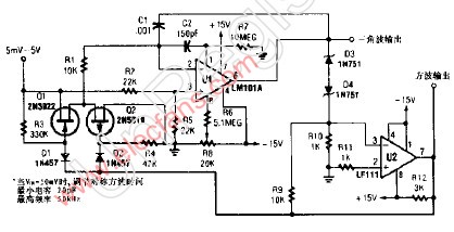 具有方波和三角波输出的10Hz-10KHz压控振荡器（VCO