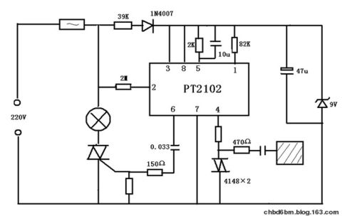 PT2102感应式触摸调光台灯电路