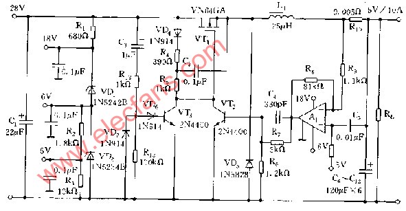 输出5V 10A的串联式开关稳压电源电路