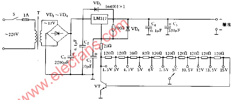 采用<b class='flag-5'>LM317</b>構(gòu)成的實用<b class='flag-5'>穩(wěn)壓電源</b><b class='flag-5'>電路</b>