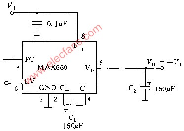 MAX660構(gòu)成的負(fù)電壓變換器電路