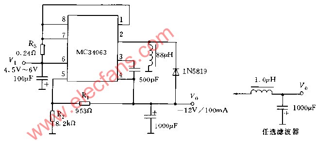 采用MC34063系列構(gòu)成的極性反轉(zhuǎn)型穩(wěn)壓電路