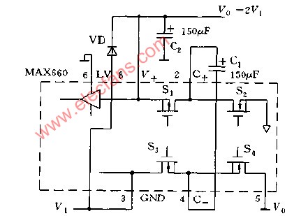 MAX660構成倍壓變換器電路