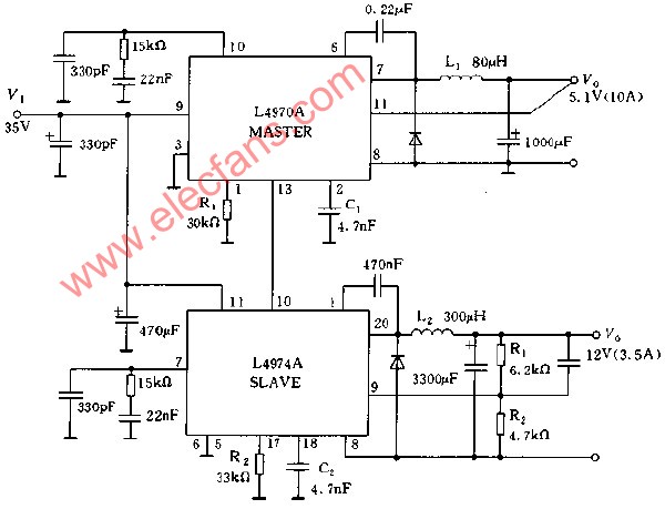 L4970A構(gòu)成的多輸出DC DC變換器電路