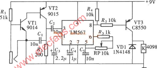 频率式电子密码锁电路 (采用LM567)