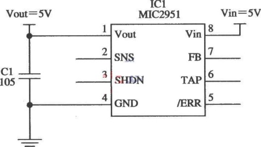 MIC2951构成的5V限流器电路 (输入与输出的压差范围仅