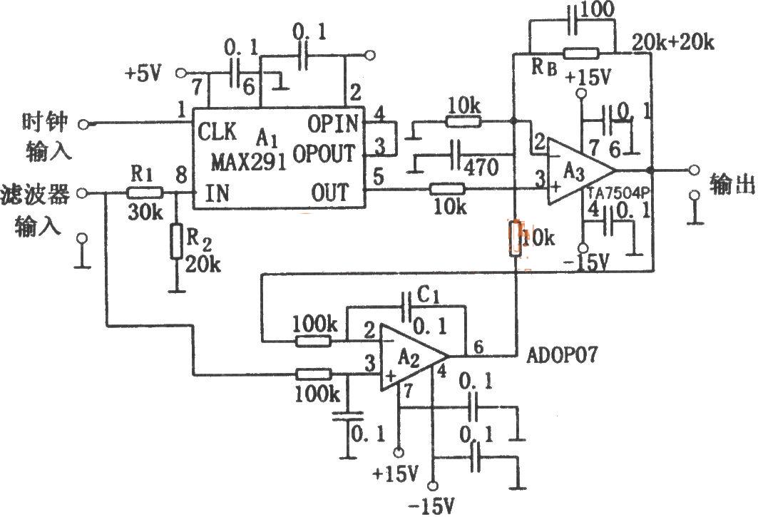 MAX291+TA7504P構成的8次低通濾波器電路