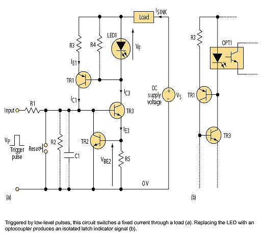 瞬间脉冲捕获器<b class='flag-5'>电路</b> (锁定<b class='flag-5'>恒定电流</b>给LED或者继电器线圈的电