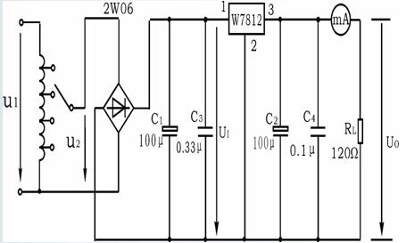 三端式稳压器7812构成的串联型稳压电源电路