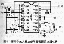 用两个<b class='flag-5'>放大器</b>加倍<b class='flag-5'>增益</b><b class='flag-5'>范围</b>的应用电路