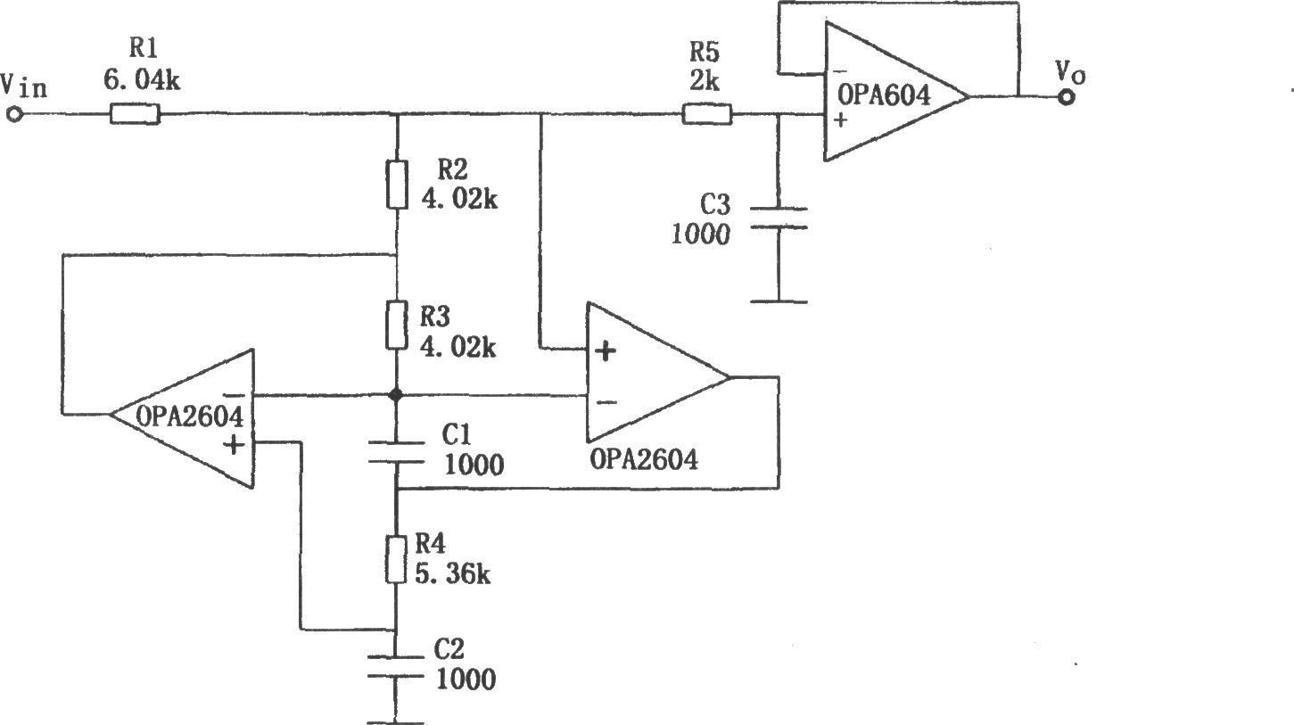 OPA2604制作的三階低通濾波器電路