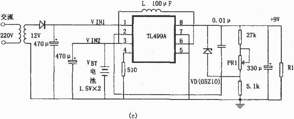 TL499A组成的升压型稳压电源和电池后备电源电路