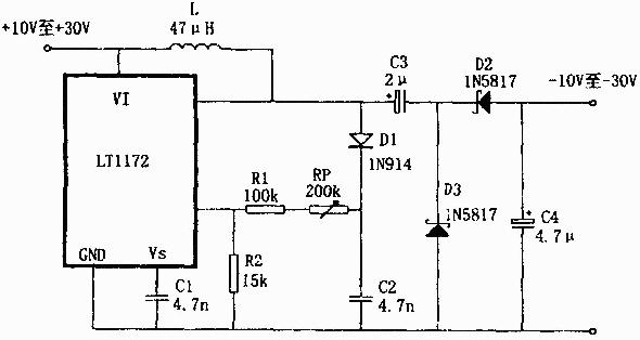 LT1172组成的极性反转型升压电源电路