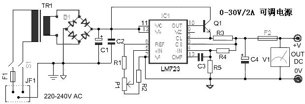 <b class='flag-5'>LM723</b>组成的可调稳压电源电路