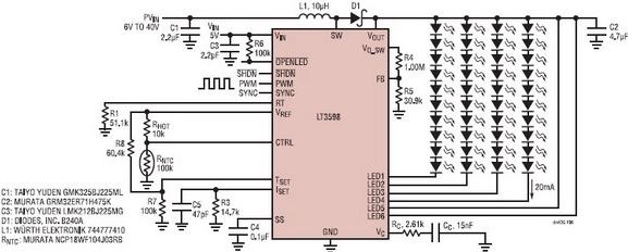 基于LT3598<b class='flag-5'>驅動器</b>的多串<b class='flag-5'>LED</b><b class='flag-5'>背光</b>源應用及電路