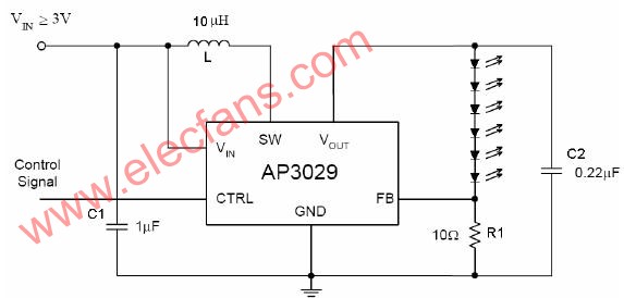 AP3029驱动串联WLED方案及应用电路