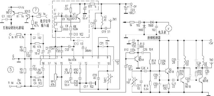 BA1404立体声调频发射电路(有功放、场强电路)