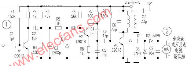 <b class='flag-5'>分立</b><b class='flag-5'>元件</b>發(fā)射<b class='flag-5'>器</b><b class='flag-5'>電路圖</b>(附場強(qiáng)儀<b class='flag-5'>電路</b>)