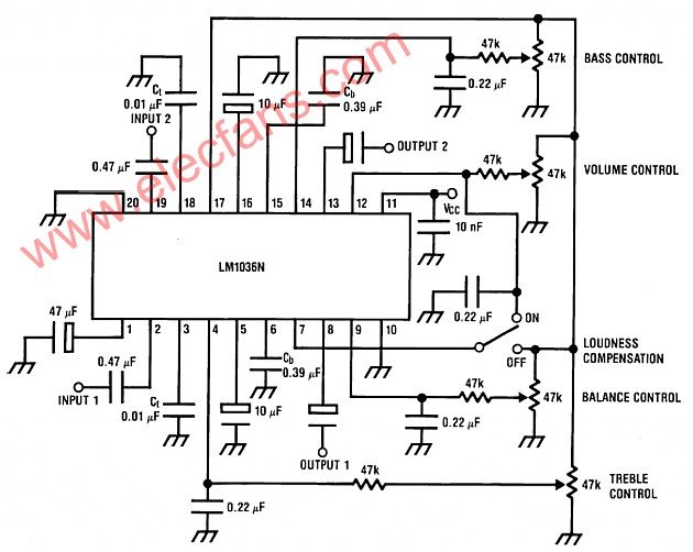 LM1036直流控制音調電路
