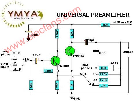 通用前置放大器電路--Universal Preamplif