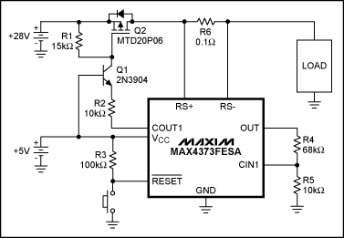 MAX4373电流放大器组成的28V输出电路