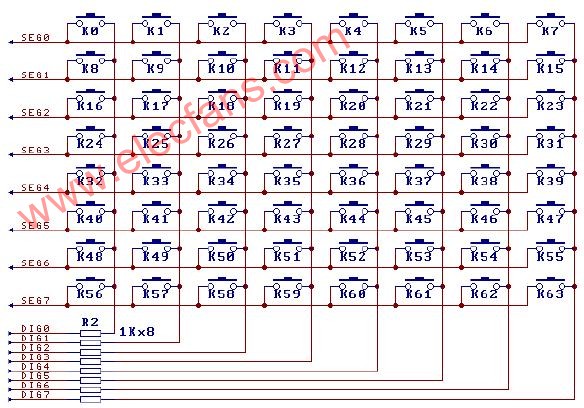 CH452組成64鍵的鍵盤掃描電路 (8X8鍵盤掃描電路)