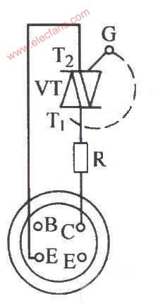 數字萬用表檢測雙向晶閘管的電路