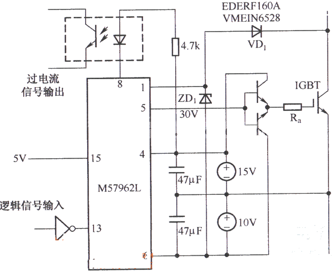 M57962L驱动<b>大功率</b><b>IGBT</b><b>模块</b>时的应用电路