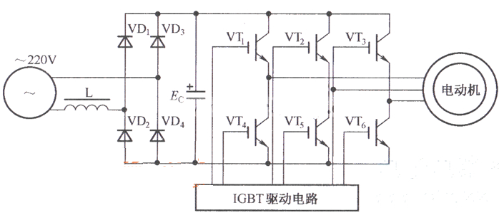 变频器的控制驱动主电路的电路原理图