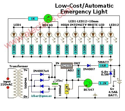 低成本自动应急灯电路,Low cost/Automatic