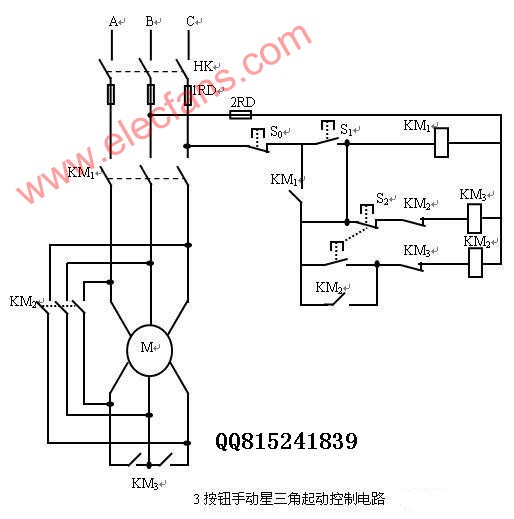 3按钮<b class='flag-5'>手动</b>星三角起动<b class='flag-5'>控制</b>电路