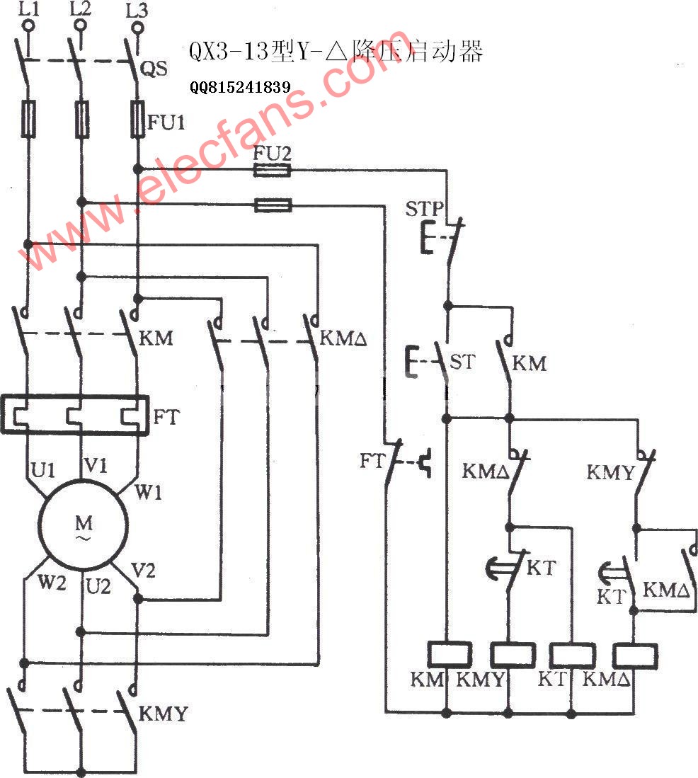 QX3-13型星三角降压启动器电路