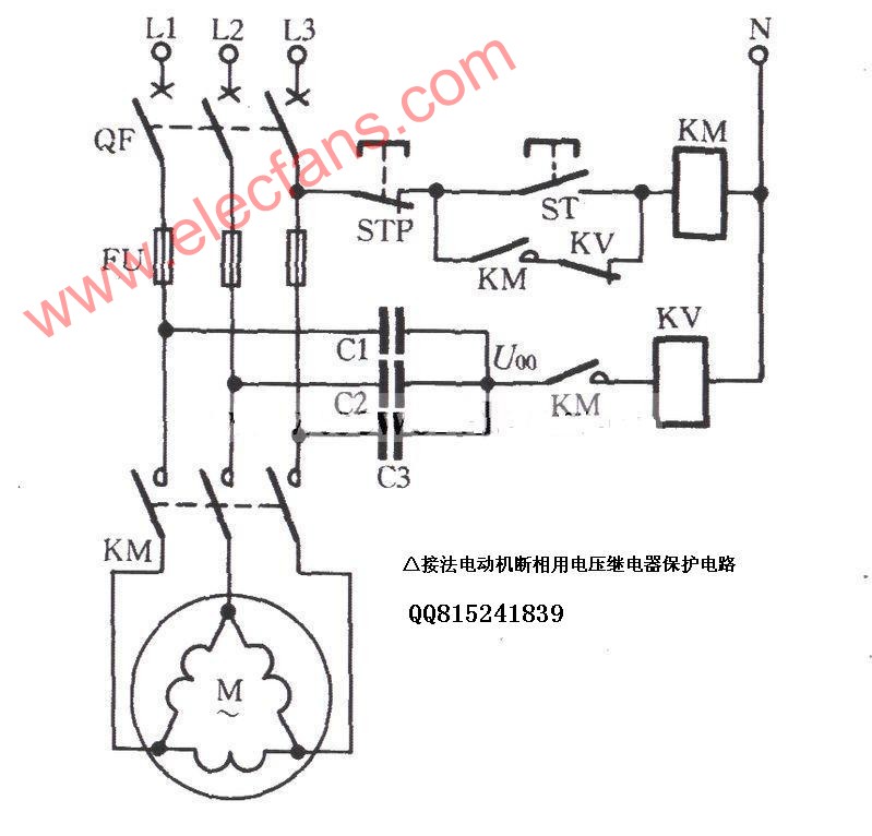 b class='flag-5'三角形接法/bb class='flag-5'电动机/b断相用电压继电器保护电路