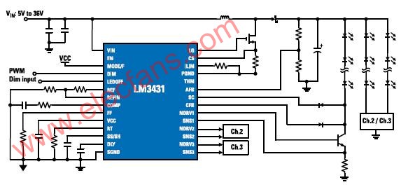 LM3431—内置升压控制器的 PowerWise 3信道恒