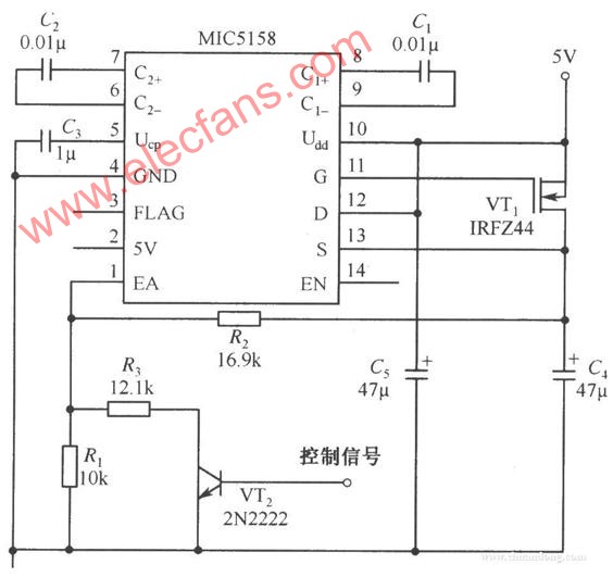 MIC5158组成的输出电压可调的线性稳压器电路