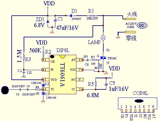 TT6061A、TT6061B典型应用电路图 (触摸式步进调
