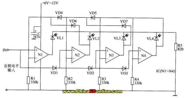 <b class='flag-5'>LM324</b>設計的LED電平指示器<b class='flag-5'>電路</b>