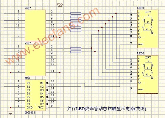 并行<b class='flag-5'>LED</b><b class='flag-5'>数码管</b><b class='flag-5'>动态</b><b class='flag-5'>扫描</b><b class='flag-5'>显示</b>电路（共阳 共阴）